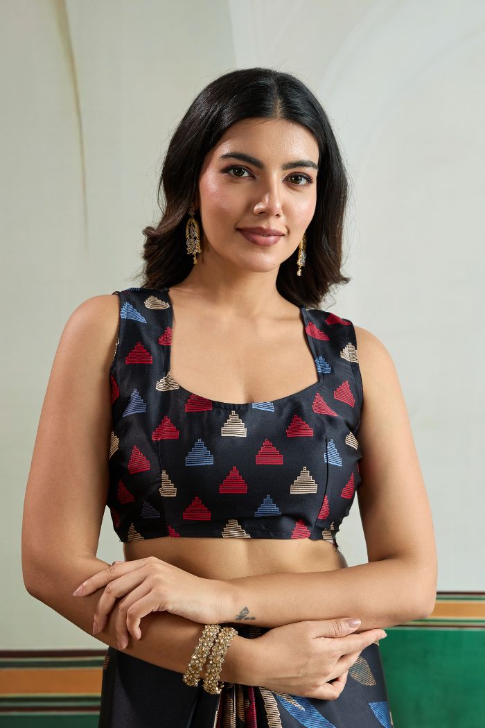 Midnight Bloom Designer Printed Saree