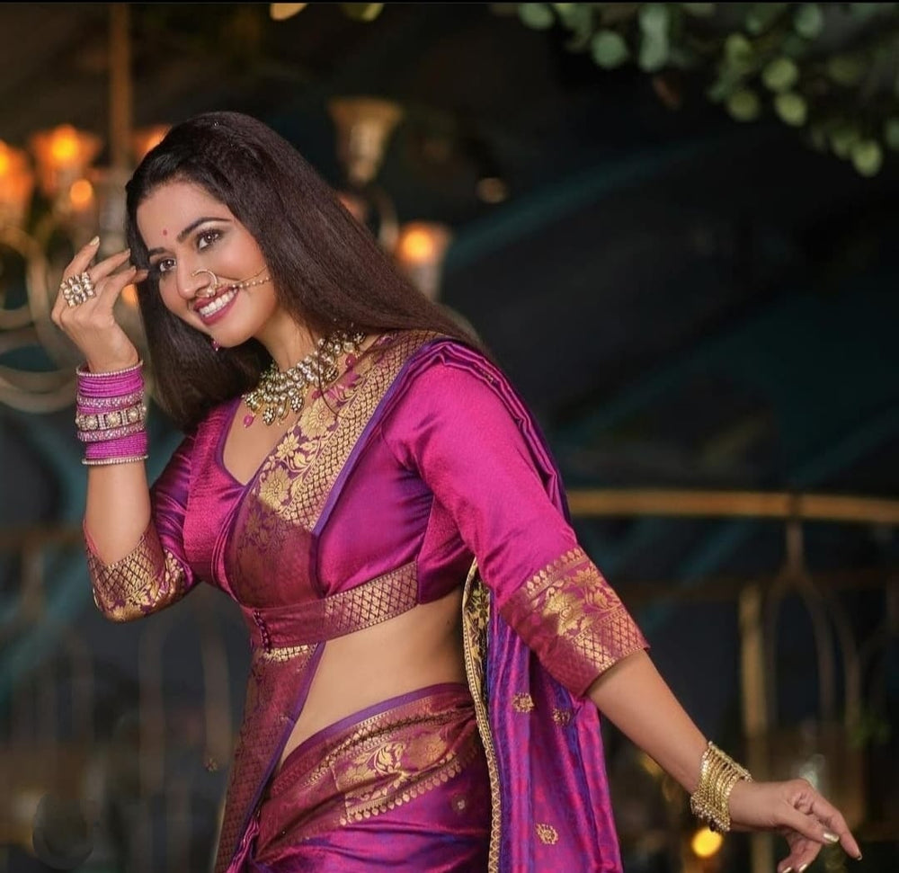 Royal Rani Pink Banarasi Silk Saree with Traditional Gold Zari Weaving