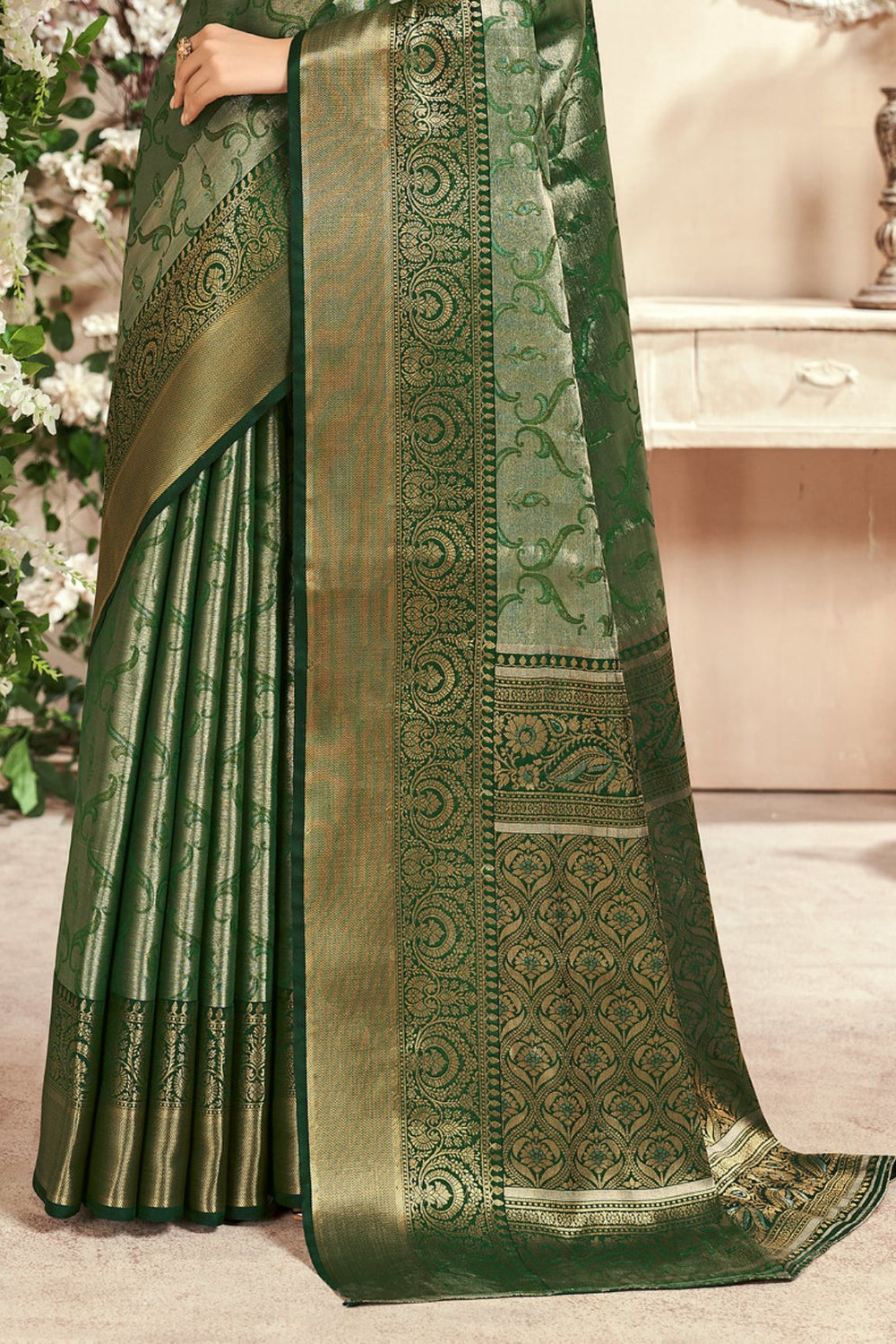 Premium Emerald Green Banarasi Silk Saree