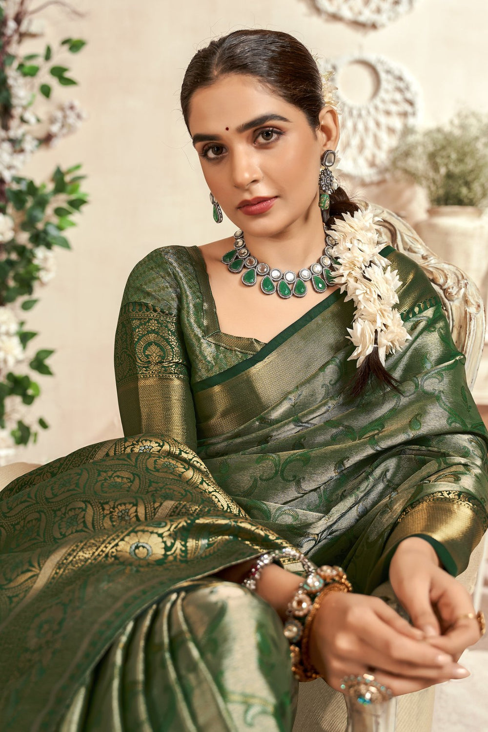 Emerald Green Banarasi Silk Saree