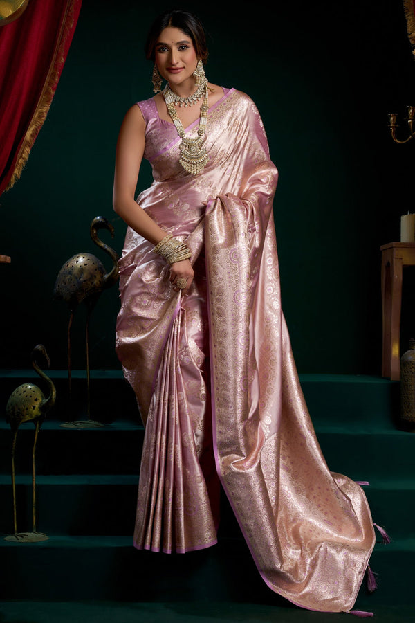 AARINYA Rose Pink Banarasi Silk Saree