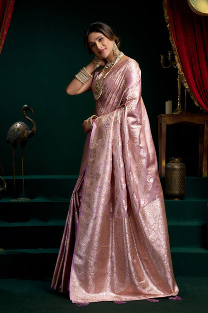 AARINYA Rose Pink Banarasi Silk Saree