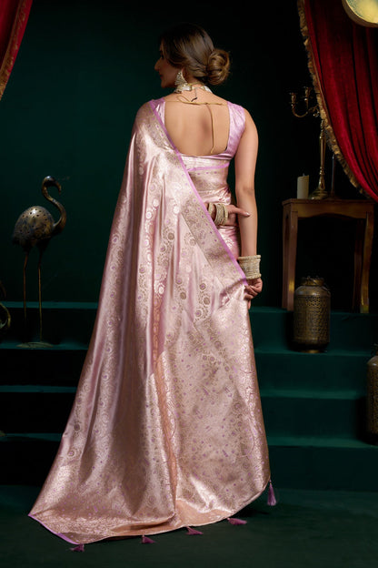 AARINYA Rose Pink Banarasi Silk Saree
