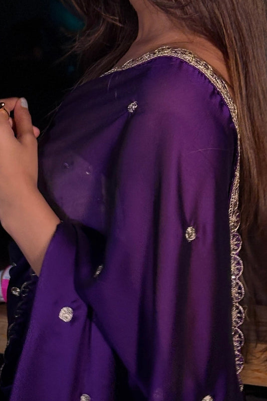 Purple Satin Silk Saree with Embroidered Border