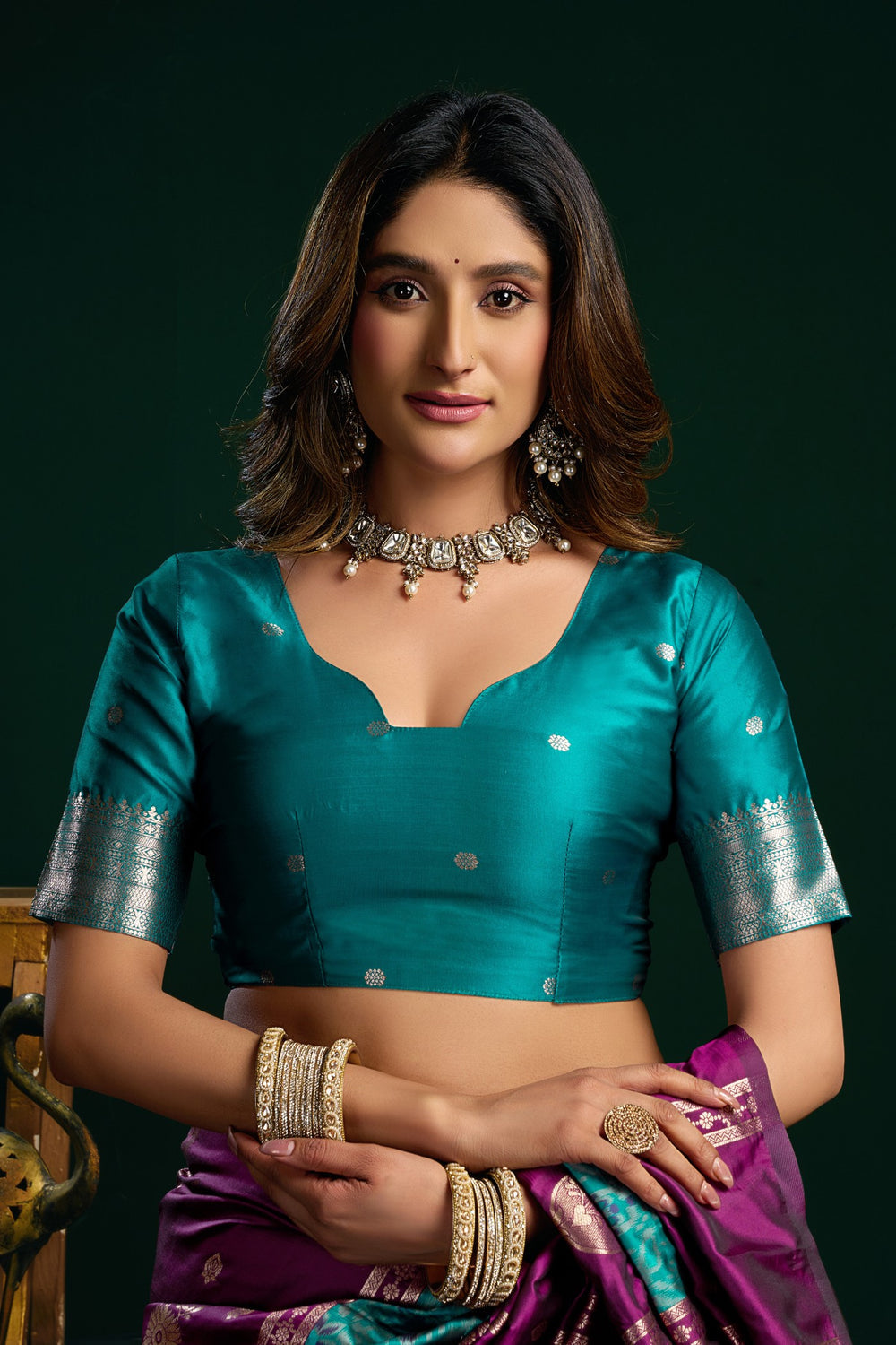 AARINYA Purple & Teal Banarasi Silk Saree