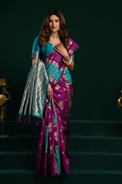 AARINYA Purple & Teal Banarasi Silk Saree