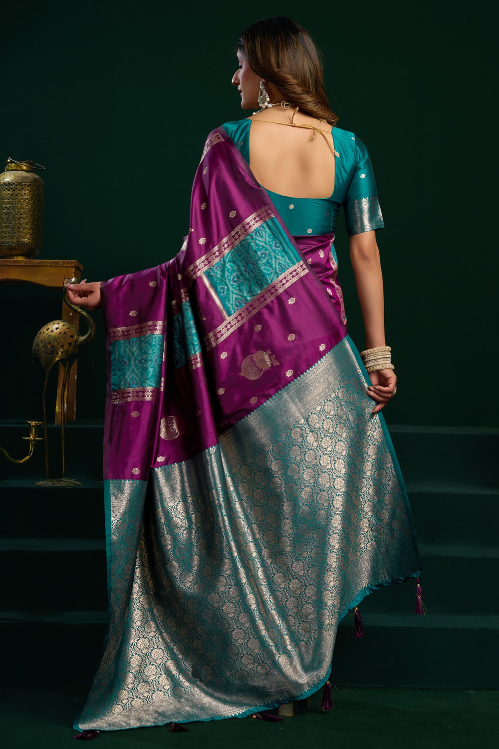 AARINYA Purple & Teal Banarasi Silk Saree