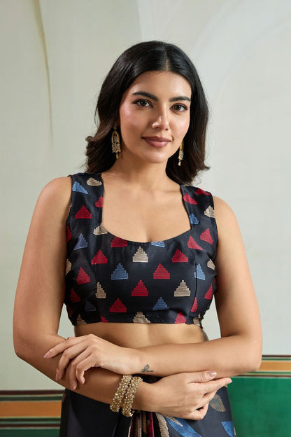 Midnight Bloom Designer Printed Saree