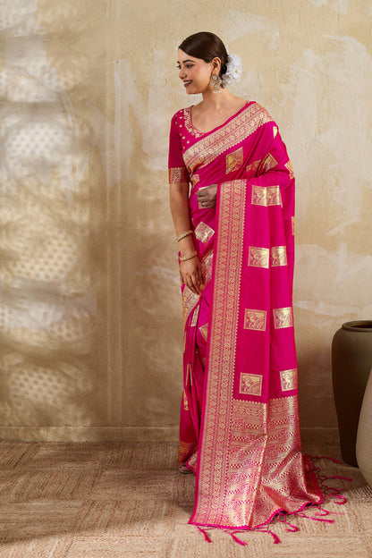Rani Pink Banarasi Silk Saree