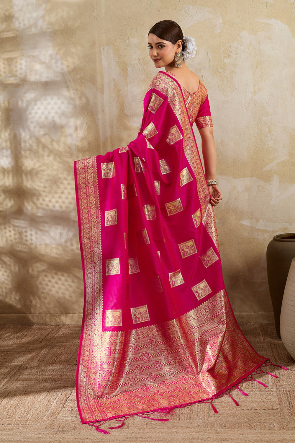 Rani Pink Banarasi Silk Saree