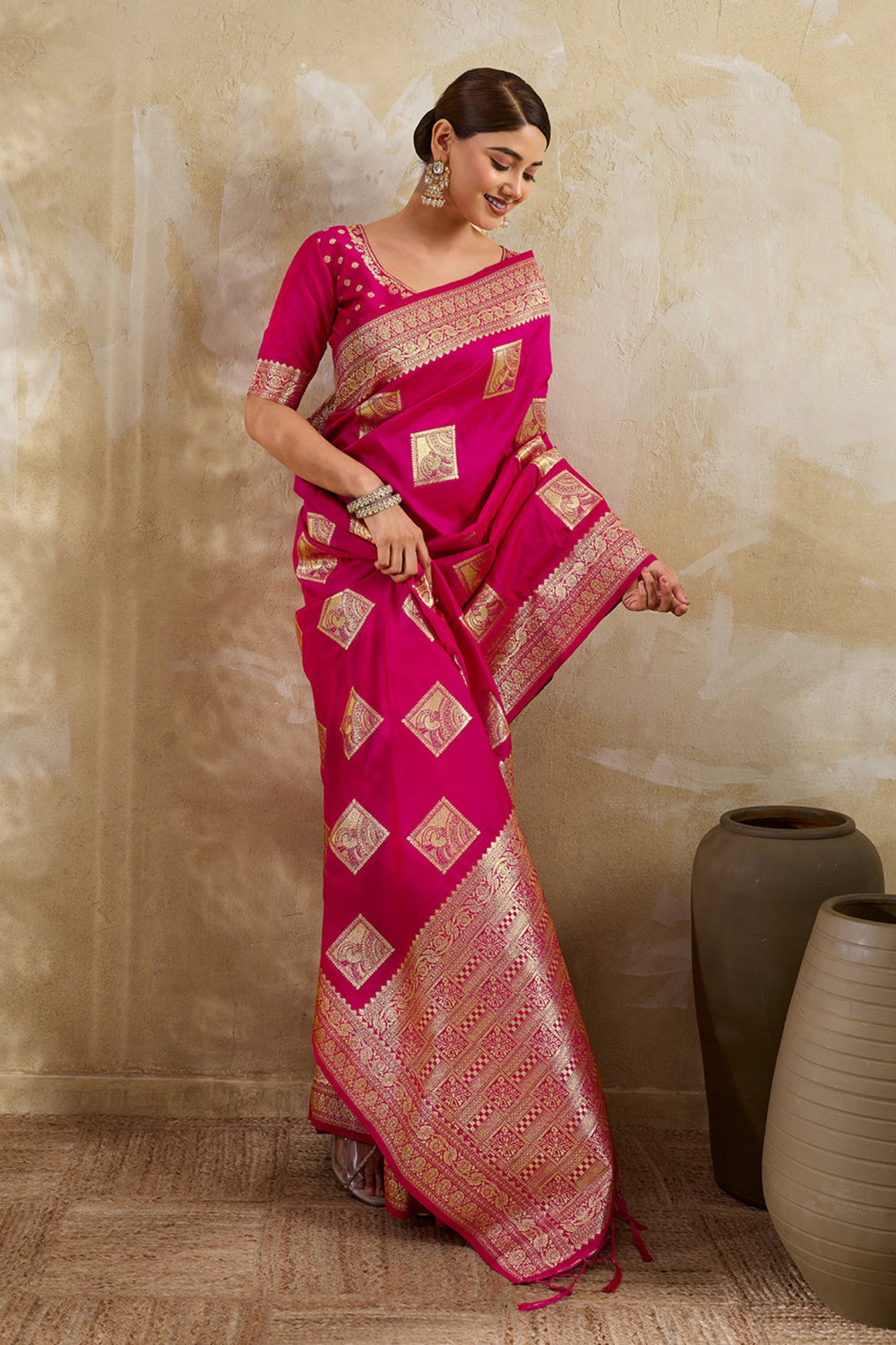 Rani Pink Banarasi Silk Saree