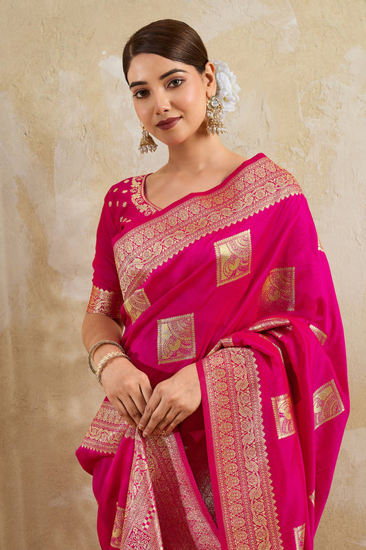 Rani Pink Banarasi Silk Saree