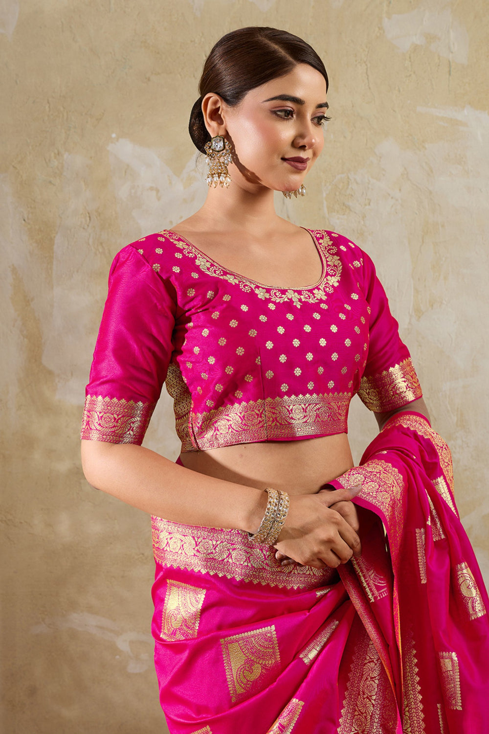 Rani Pink Banarasi Silk Saree