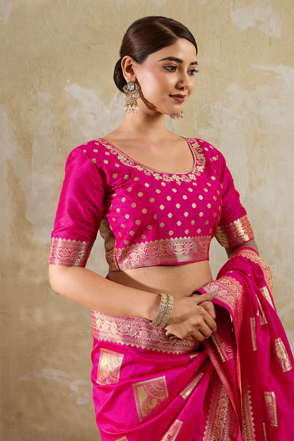 Rani Pink Banarasi Silk Saree