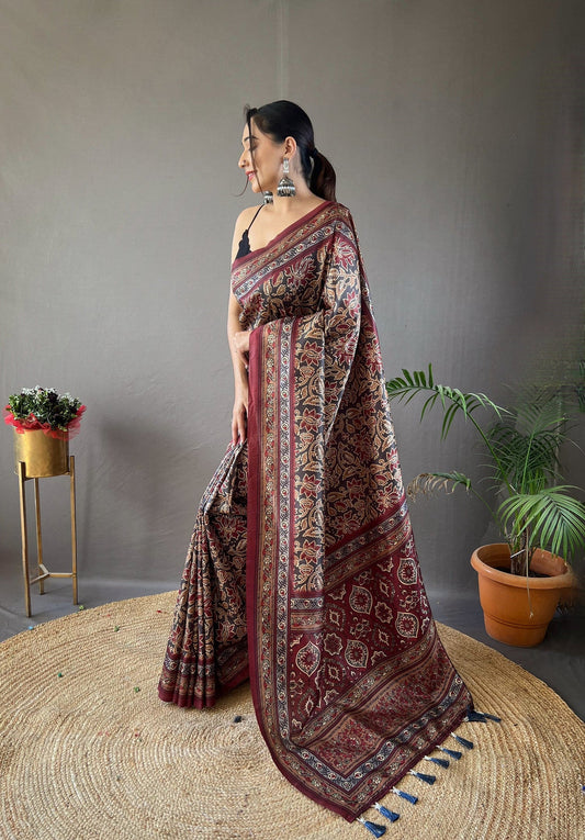 Royal Maroon Heritage Printed Saree