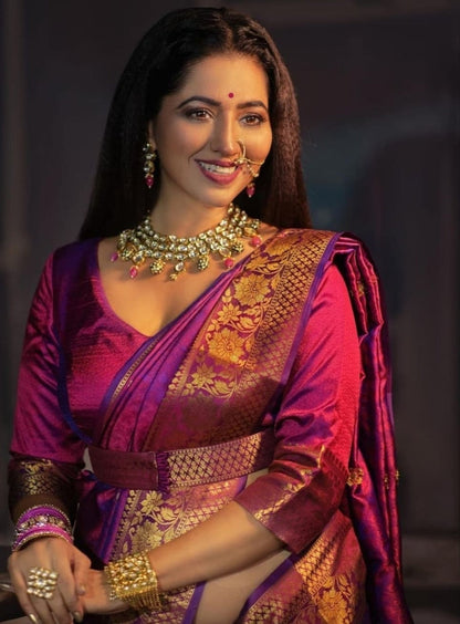 Royal Rani Pink Banarasi Silk Saree with Traditional Gold Zari Weaving