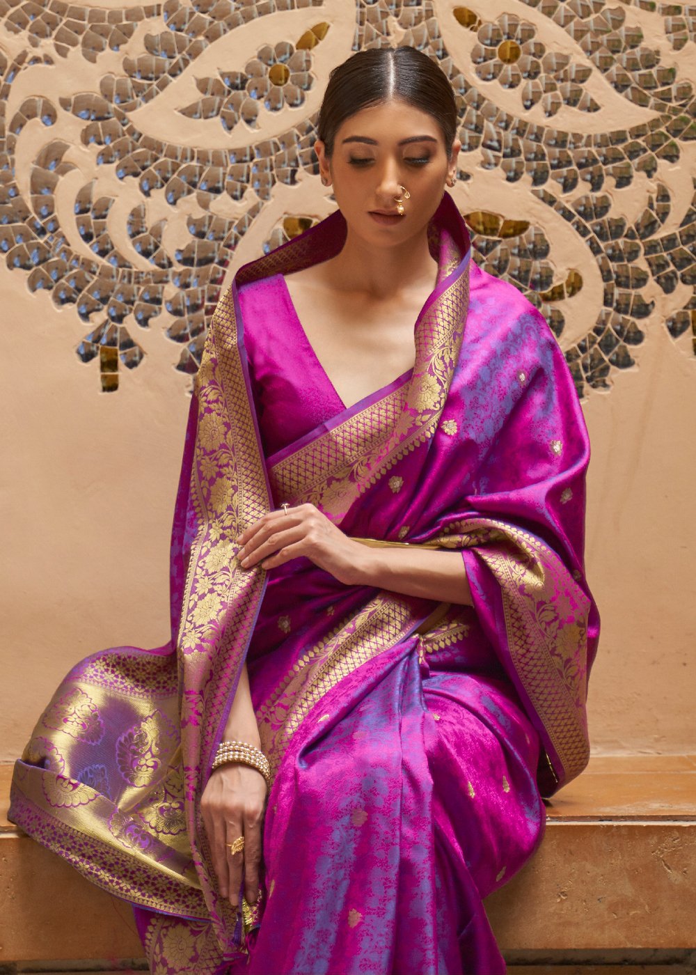 Royal Magenta Banarasi Silk Saree with Rich Gold Zari Weaving