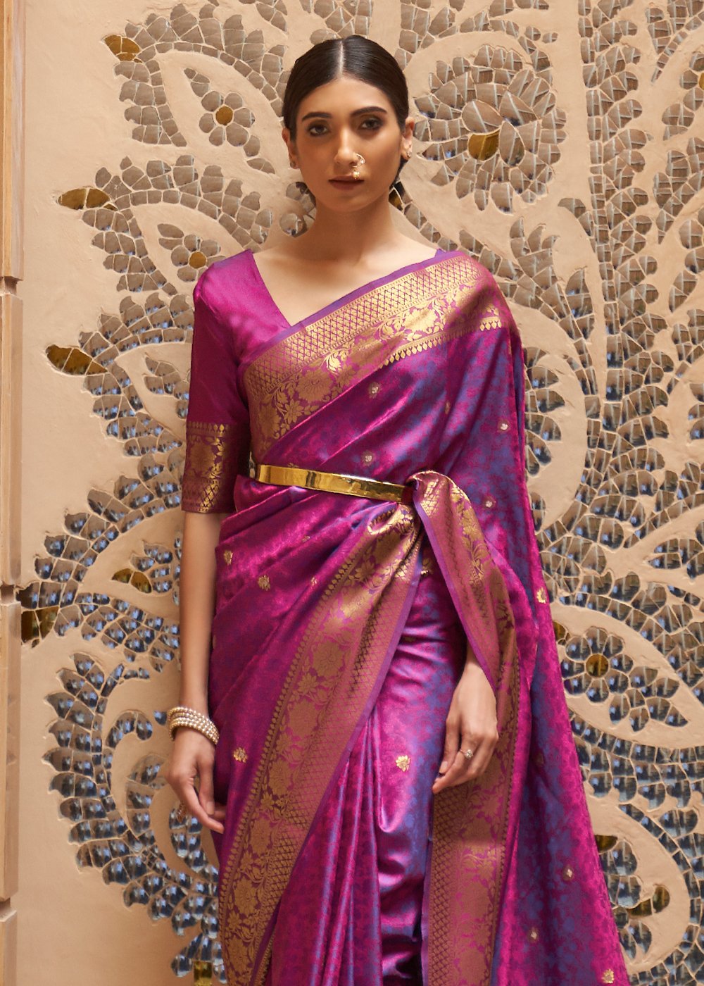 Royal Magenta Banarasi Silk Saree with Rich Gold Zari Weaving